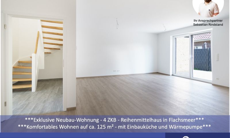 ***Exklusive Neubau-Wohnung - 4 ZKB - Reihenmittelhaus in Flachsmeer***

Carport, Garten, Einbauküche